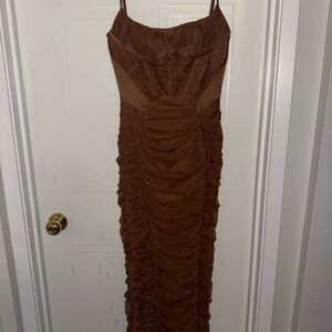 House of CB Chocolate Ruched Midi Dress